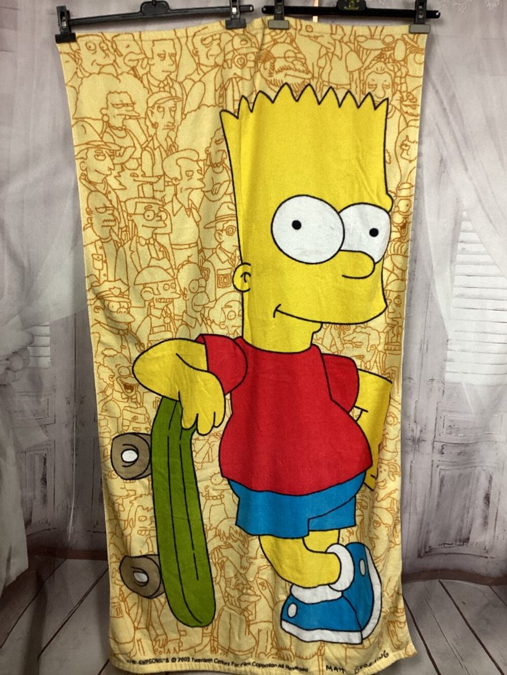 Vintage Bart Simpson Beach Towel Skateboard Cast
